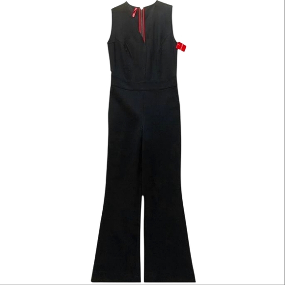 SPANX Perfect Sleeveless Jumpsuit Classic Black Ponte Flare Leg V-neck Slimming - Picture 12 of 16